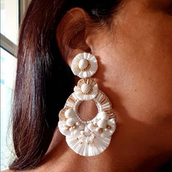 Boho Statement White and Gold Wedding Earrings - Picture 5 of 9